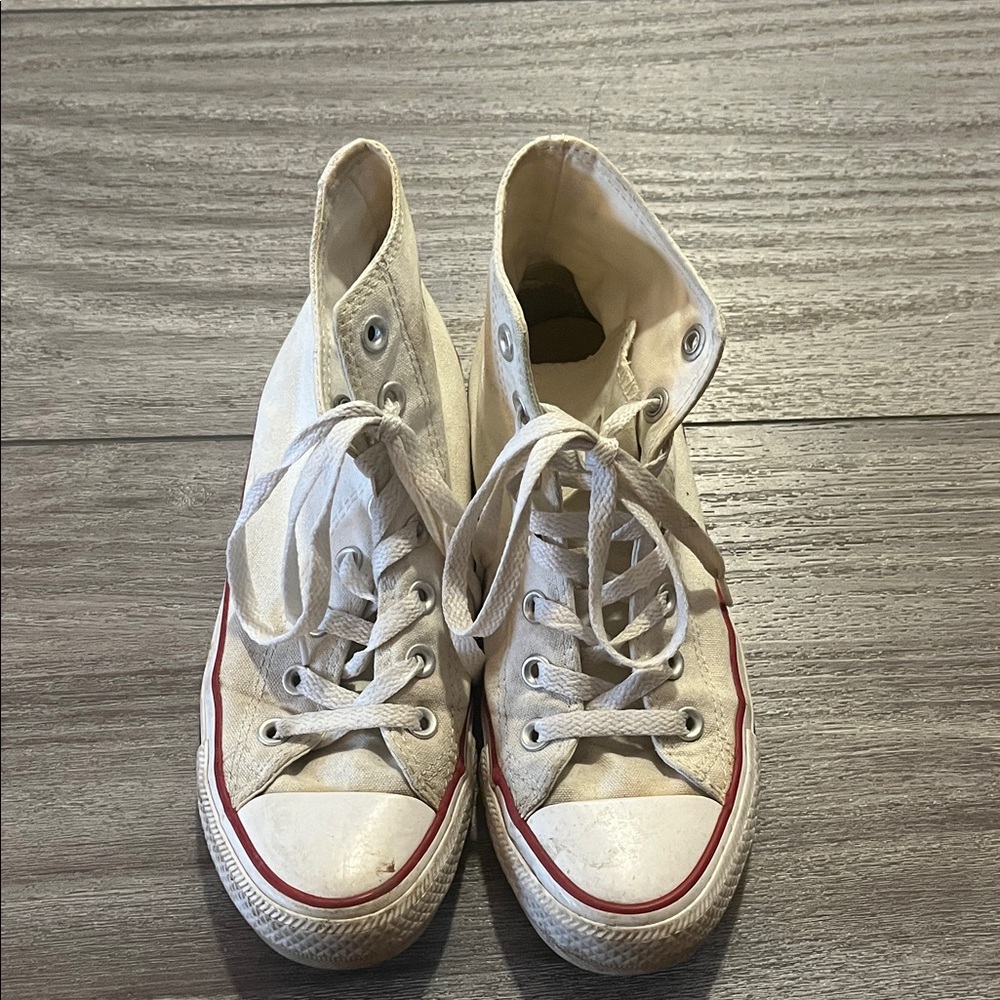 Converse High-Top Sneakers in White and Red